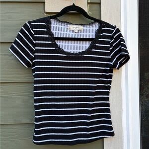 Francesca's Collections Black and White Striped Short Sleeve Tee